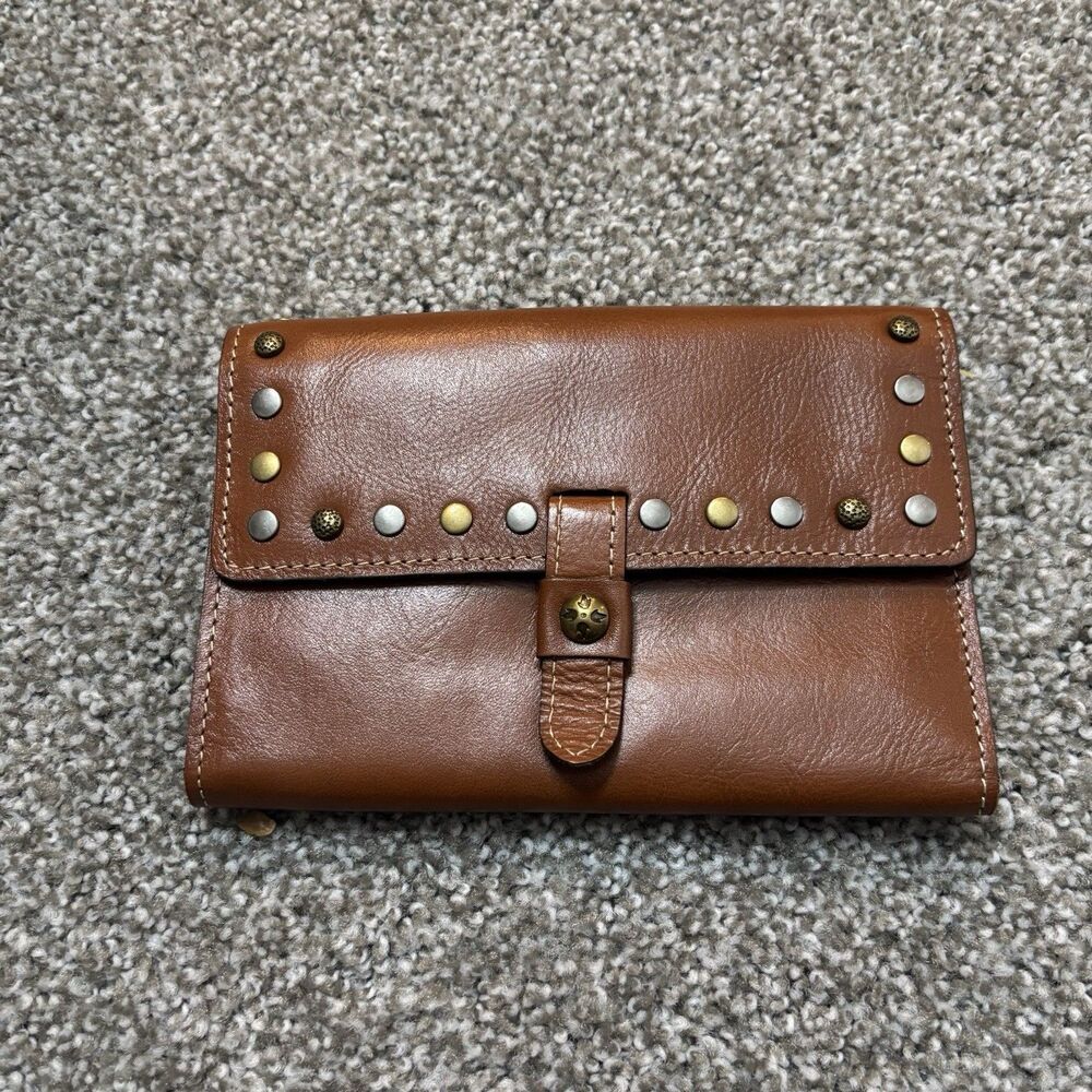 Patricia Nash Brown Leather Studded Wallet Boho Vintage Style Organizer Clutch